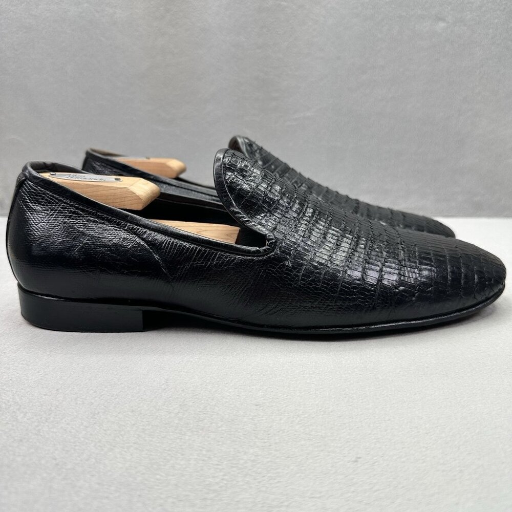 Jo Ghost Mens 9 (42) Loafers Black Embossed Leather Italy Slip On Luxury‎ Exotic
